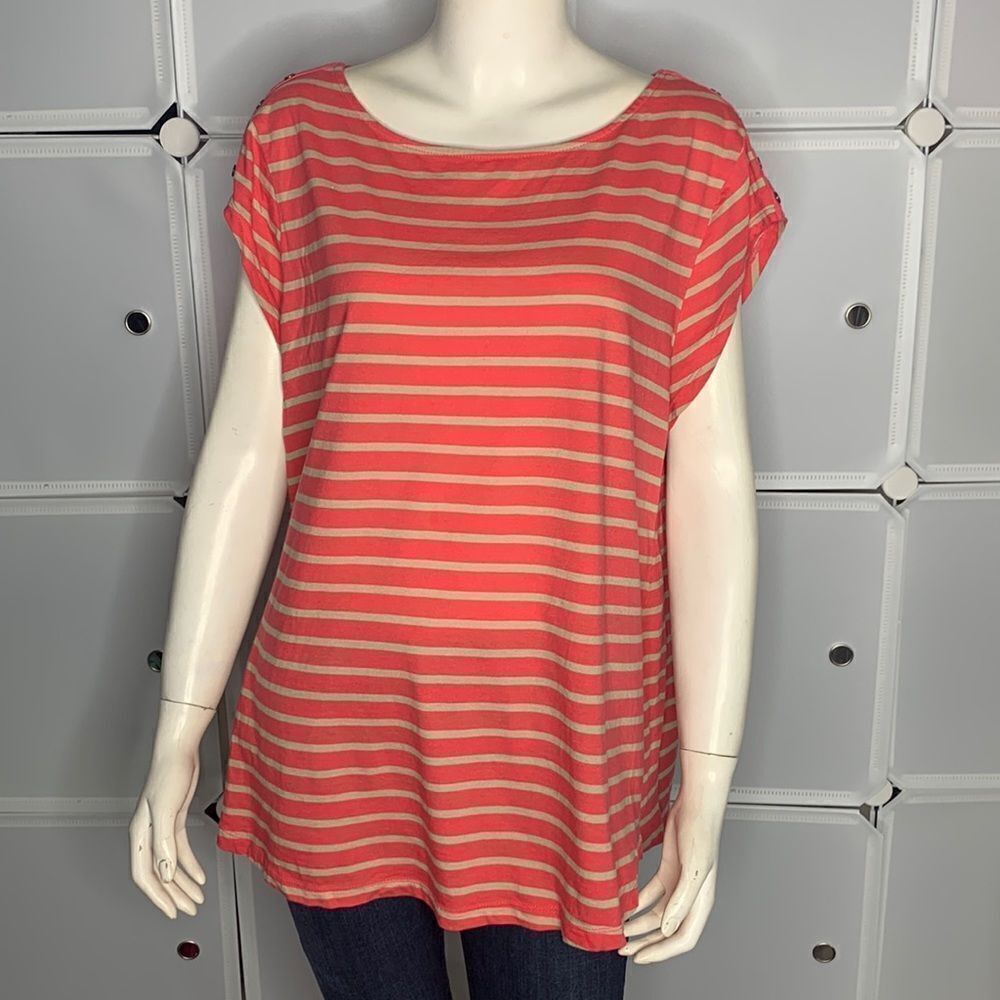 Liz Claiborne Coral Pink & Tan Stripe Blouse Size 2X